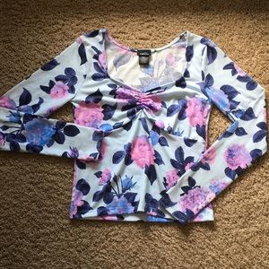 RUE21 Long Sleeve Shirt Blue with Pink Flowers